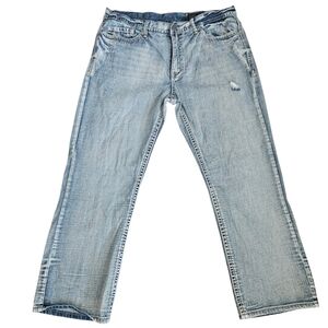 TK Axel Blue Jeans Mens 38x29.5 Treadwell Kensington Relaxed Straight Distressed